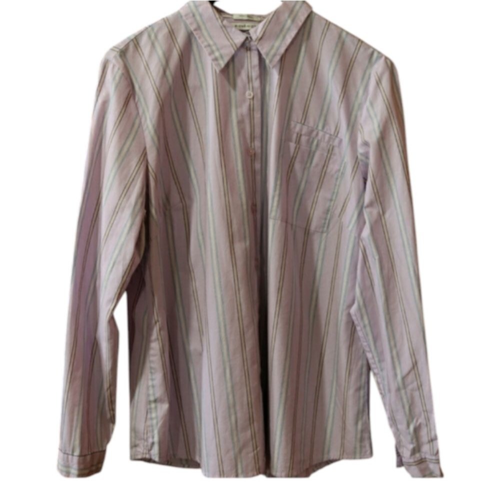 E-col-o-gie Lavender Striped Wrinkle Free Button Up Blouse XL